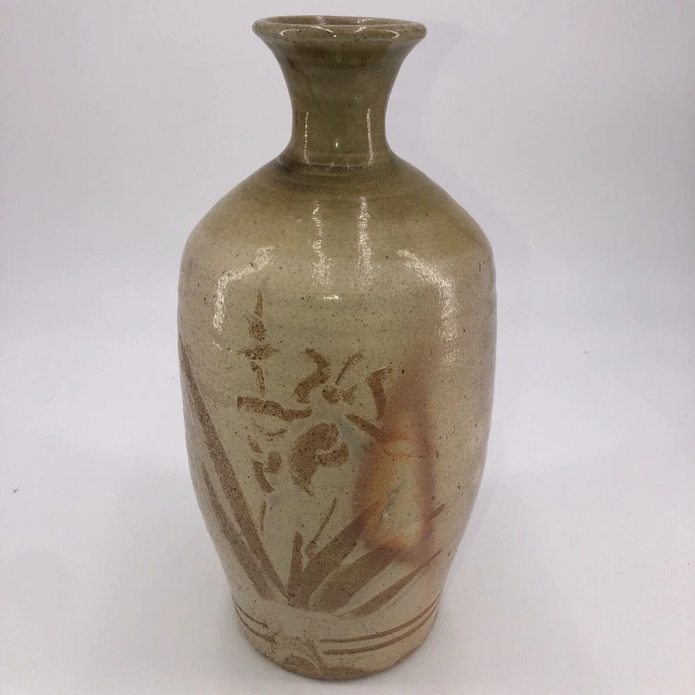 Studio Pottery Vase Vintage Mid Century‎ Geometric Design Drip Glaze 10.25